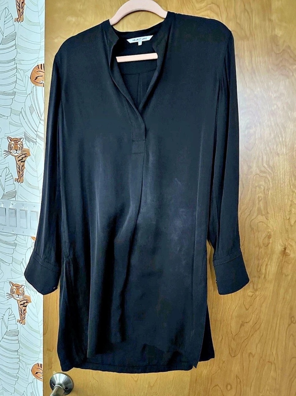 Helmut Lang Black Silk Blend Tunic BlousSize Small
